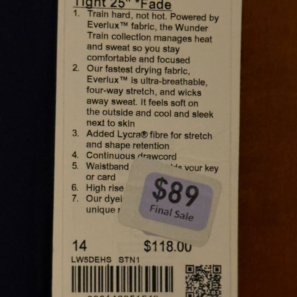 Lululemon Wunder Train HR Tight 25" Sz 14 Leggings STN1 Navy Grey $118 - Picture 5 of 9